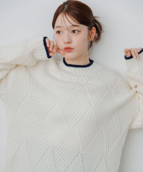 RETRO GIRL(レトロガール)の「ダイヤ柄編みニット(ニット/セーター・レディース・ナチュラル/パープル/チャコールグレー・FREE)」の14枚目の写真