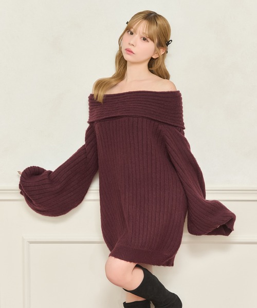 セール】ふわふわオフショルニットワンピース（ワンピース）｜apres