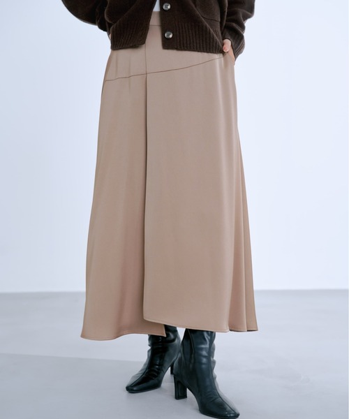 アシメラインサテンフレアスカート 【低身長・小柄女性】（スカート