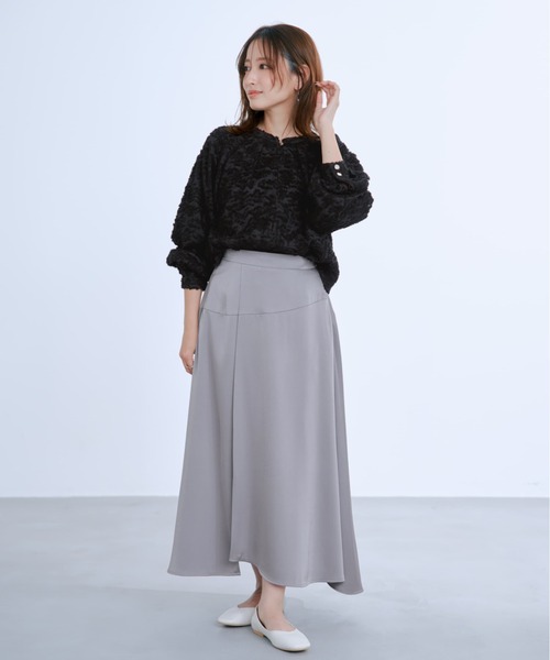 アシメラインサテンフレアスカート 【低身長・小柄女性】（スカート