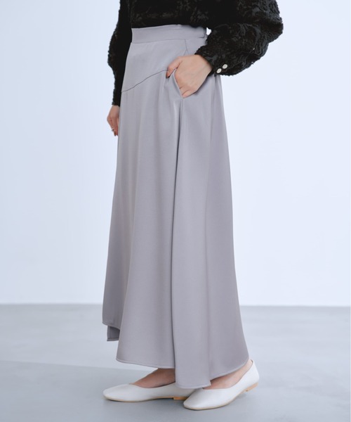 アシメラインサテンフレアスカート 【低身長・小柄女性】（スカート
