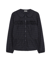 ILLIGO（イリゴ）の「Ruffle round shirt check navy（シャツ/ブラウス）」