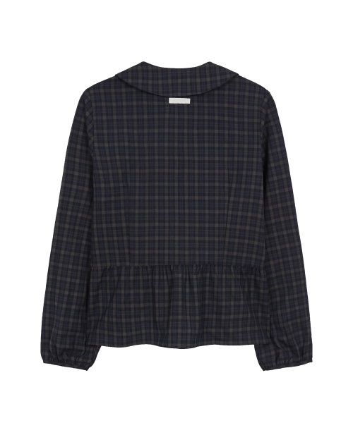 ILLIGO（イリゴ）の「ラッフルラウンドシャツチェックネイビー（シャツ/ブラウス・レディース・その他・OS）」の2枚目の写真