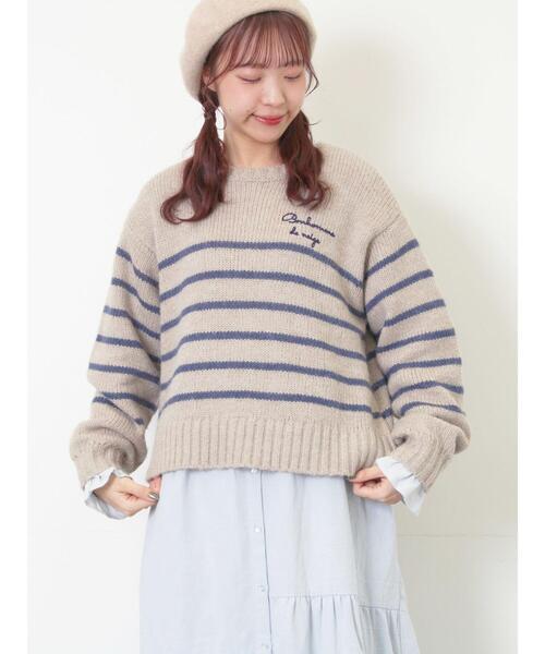 Samansa Mos2（サマンサ モスモス）の「ロゴ刺繍パネルボーダーニット（ニット/セーター・レディース・グレー/イエロー/キナリ・F）」の3枚目の写真