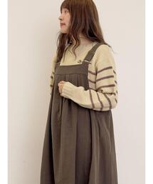 ロゴ刺繍パネルボーダーニット