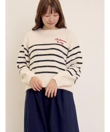 Samansa Mos2 | ロゴ刺繍パネルボーダーニット(ニット/セーター)