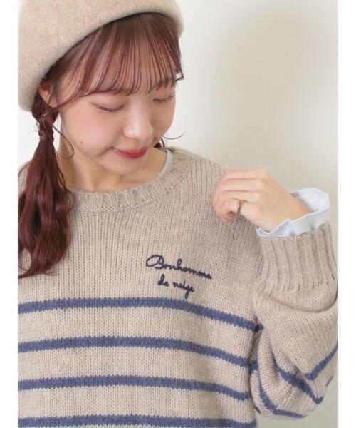 Samansa Mos2（サマンサ モスモス）の「ロゴ刺繍パネルボーダーニット（ニット/セーター・レディース・グレー/イエロー/キナリ・F）」の15枚目の写真