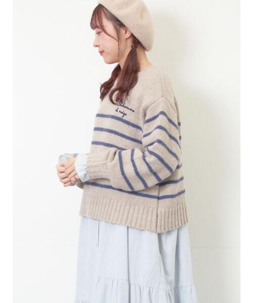 Samansa Mos2（サマンサ モスモス）の「ロゴ刺繍パネルボーダーニット（ニット/セーター・レディース・グレー/イエロー/キナリ・F）」の16枚目の写真