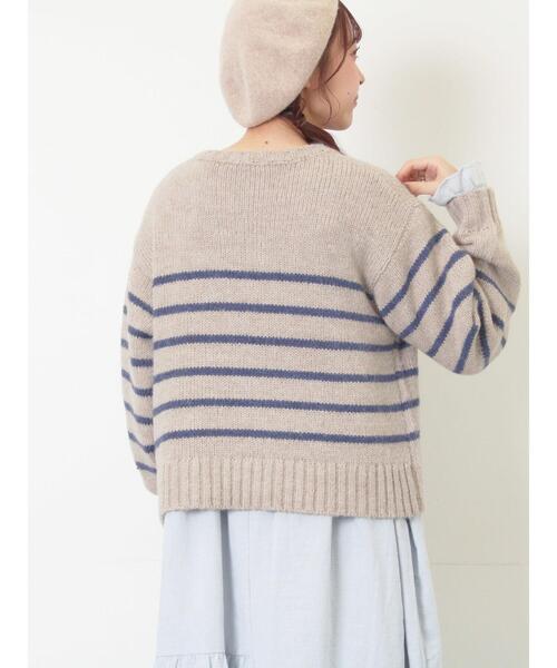 Samansa Mos2（サマンサ モスモス）の「ロゴ刺繍パネルボーダーニット（ニット/セーター・レディース・グレー/イエロー/キナリ・F）」の17枚目の写真