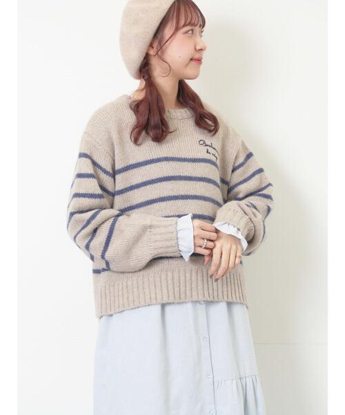 Samansa Mos2（サマンサ モスモス）の「ロゴ刺繍パネルボーダーニット（ニット/セーター・レディース・グレー/イエロー/キナリ・F）」の19枚目の写真