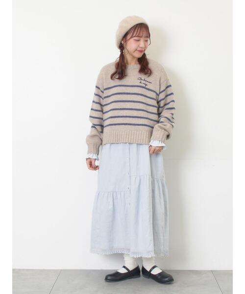 Samansa Mos2（サマンサ モスモス）の「ロゴ刺繍パネルボーダーニット（ニット/セーター・レディース・グレー/イエロー/キナリ・F）」の20枚目の写真