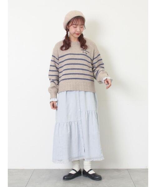 Samansa Mos2（サマンサ モスモス）の「ロゴ刺繍パネルボーダーニット（ニット/セーター・レディース・グレー/イエロー/キナリ・F）」の21枚目の写真