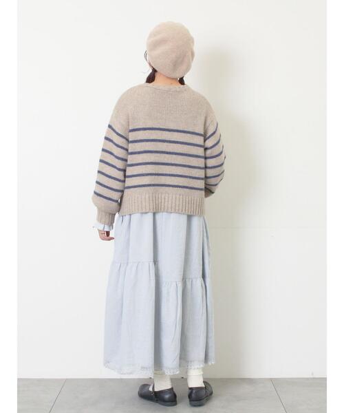 Samansa Mos2（サマンサ モスモス）の「ロゴ刺繍パネルボーダーニット（ニット/セーター・レディース・グレー/イエロー/キナリ・F）」の22枚目の写真