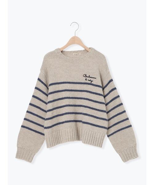 Samansa Mos2（サマンサ モスモス）の「ロゴ刺繍パネルボーダーニット（ニット/セーター・レディース・グレー/イエロー/キナリ・F）」の6枚目の写真