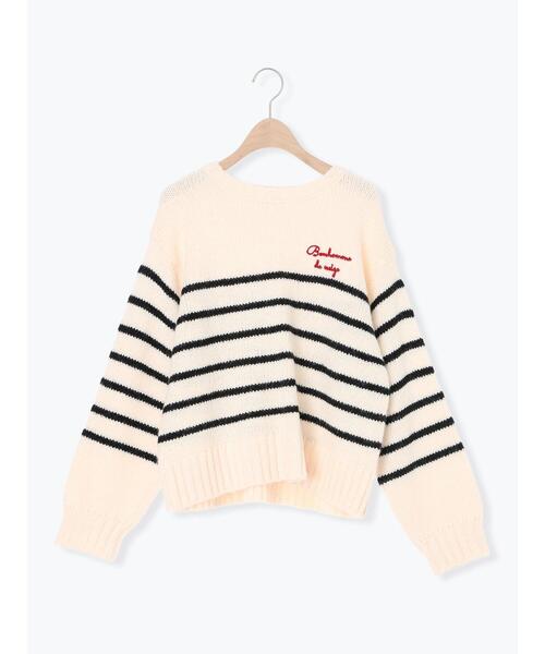 Samansa Mos2（サマンサ モスモス）の「ロゴ刺繍パネルボーダーニット（ニット/セーター・レディース・グレー/イエロー/キナリ・F）」の7枚目の写真