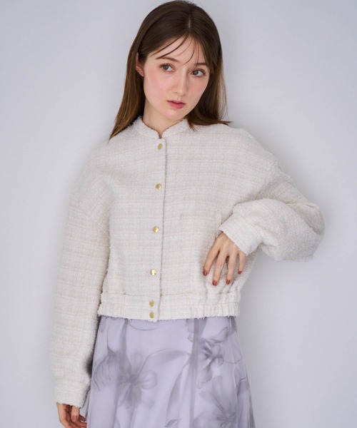 NOELA(ノエラ)の「ツイードショートブルゾン(ブルゾン・レディース・ブラック/オフホワイト・S/M)」の1枚目の写真