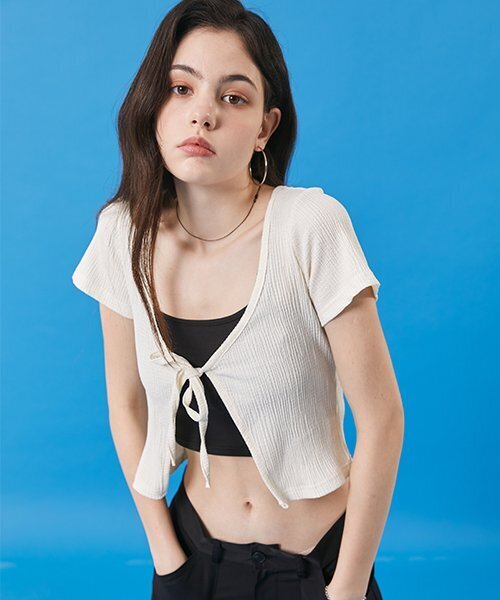 KOLEAT（コレット）の「夏クーリングクロップボレロリボン紐半袖Tシャツカーディガン[アイボリー]（カーディガン/ボレロ・レディース・その他・FREE）」の2枚目の写真
