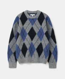 argyle brushed crew neck knit grey