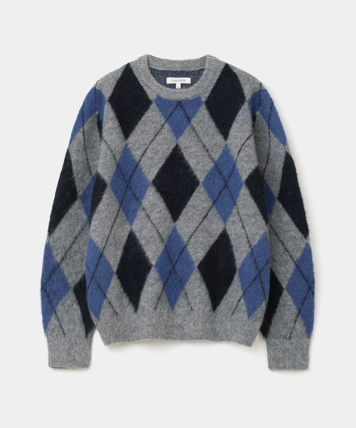 UNIFORM BRIDGE(ユニフォームブリッジ)の「argyle brushed crew neck knit grey(ニット/セーター・メンズ・その他・X-LARGE/XX-LARGE/SMALL/MEDIUM/LARGE)」の1枚目の写真