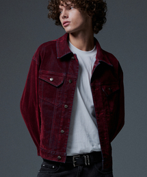 NOT4NERD（ノットフォーナード）の「4 Symbol Velvet Like Denim Trucker Jacket - Red（デニムジャケット）」