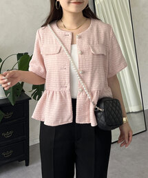 【新品未使用】plage ノーカラー half sleeve ジャケット36半袖 ブランド古着】「半袖」に該当するノーカラージャケット古着通販