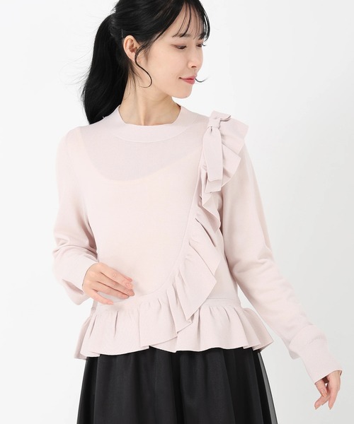 STRAWBERRY-FIELDS（ストロベリーフィールズ）の「ノアストレッチⅡ_アシンメトリーフリルニット（ニット/セーター・レディース・ブラック/ライトピンク・2）」の3枚目の写真