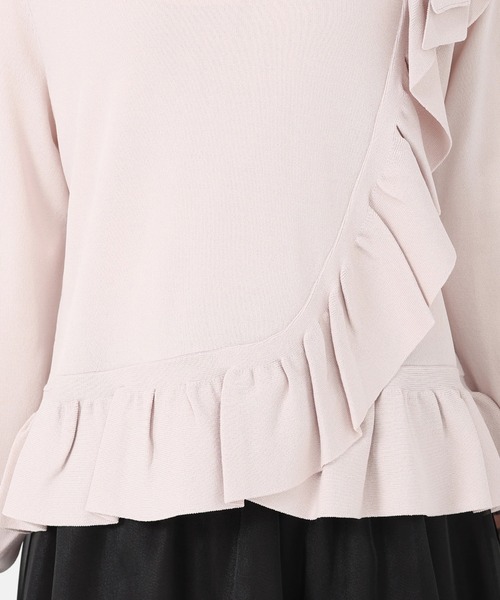 STRAWBERRY-FIELDS（ストロベリーフィールズ）の「ノアストレッチⅡ_アシンメトリーフリルニット（ニット/セーター・レディース・ブラック/ライトピンク・2）」の10枚目の写真