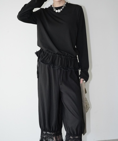 chuclla(チュクラ)の「チュールヘム リボンドロートップス chw26s030(Tシャツ/カットソー・レディース・ホワイト/ブラック・FREE)」の5枚目の写真