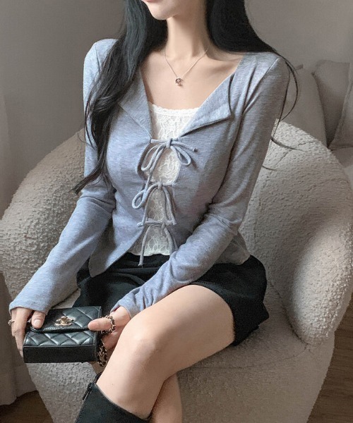 gossip！ロサンゼルス（ゴシップロサンゼルス）の「Y2K リボンレースレイヤード長袖Tシャツ（Tシャツ/カットソー・レディース・ブルー/ホワイト・M）」の3枚目の写真