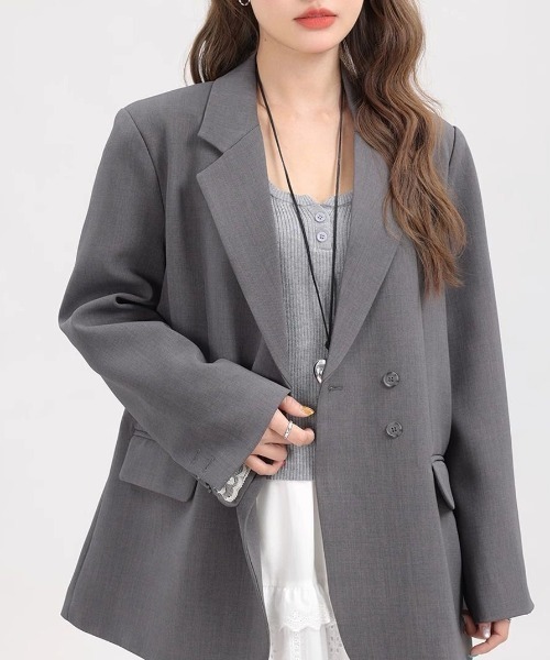 gossip!ロサンゼルス(ゴシップロサンゼルス)の「袖口レースアクセントゆったりシンプルオフィスカジュアルテーラードジャケット(テーラードジャケット・レディース・グレー/ブラック・M/L/XXL/XL)」の19枚目の写真