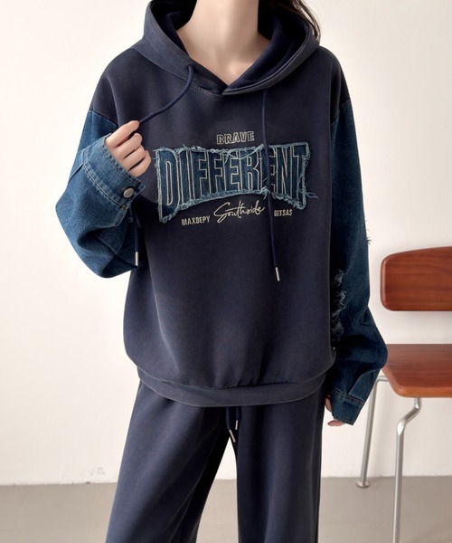 セール】デニムドッキングスウェットパーカーセットアップ