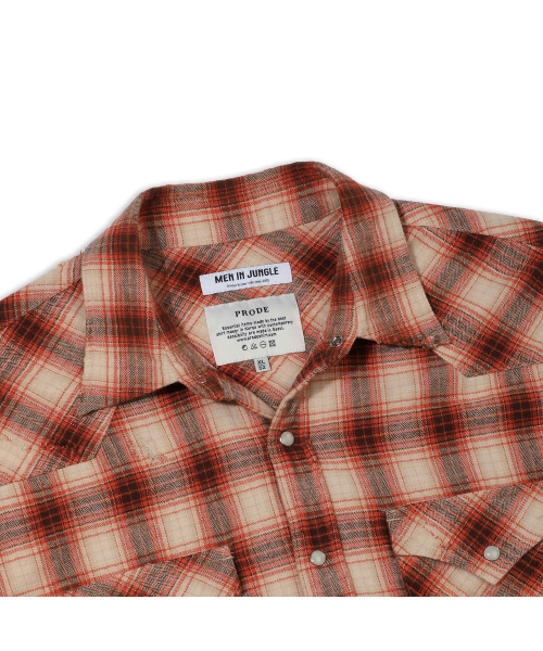 PRODESHIRT（プロデシャツ）の「[PRODE x MIJ] Damaged Western Check Shirt (Orange)（シャツ/ブラウス・メンズ・その他・XL）」の3枚目の写真