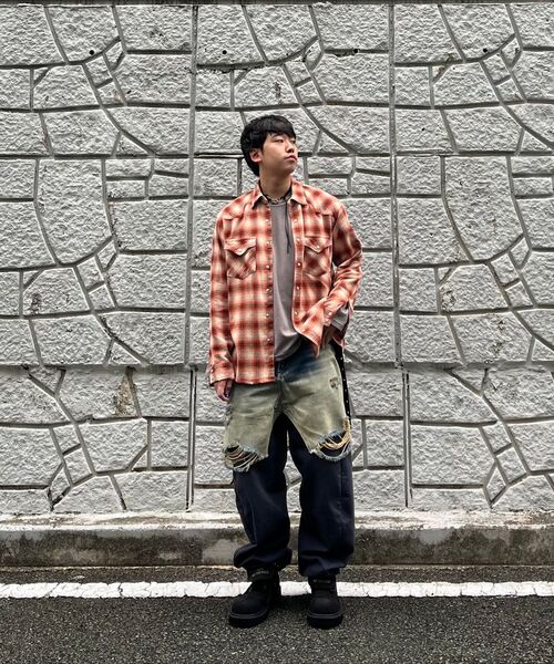 PRODESHIRT（プロデシャツ）の「[PRODE x MIJ] Damaged Western Check Shirt (Orange)（シャツ/ブラウス・メンズ・その他・XL）」の6枚目の写真