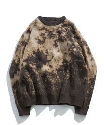 Abstract Shaggy Knit / 総柄 プルオーバー クルーネック シャギーニット