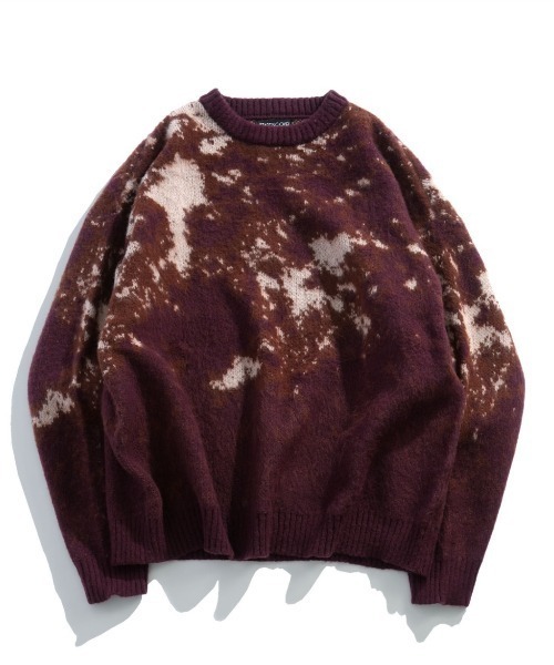 NOIZY（ノイジー）の「Abstract Shaggy Knit / 総柄 プルオーバー クルーネック シャギーニット（ニット/セーター・メンズ・ブラック/ブラウン/ブルー/ワイン・MEDIUM/LARGE）」の4枚目の写真