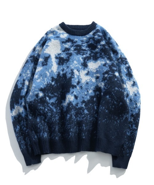 NOIZY（ノイジー）の「Abstract Shaggy Knit / 総柄 プルオーバー クルーネック シャギーニット（ニット/セーター・メンズ・ブラック/ブラウン/ブルー/ワイン・MEDIUM/LARGE）」の3枚目の写真