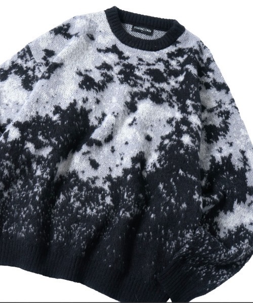 NOIZY（ノイジー）の「Abstract Shaggy Knit / 総柄 プルオーバー クルーネック シャギーニット（ニット/セーター・メンズ・ブラック/ブラウン/ブルー/ワイン・MEDIUM/LARGE）」の5枚目の写真