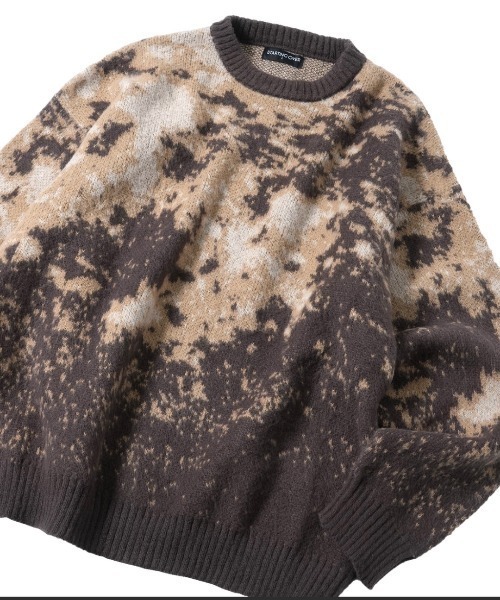 NOIZY（ノイジー）の「Abstract Shaggy Knit / 総柄 プルオーバー クルーネック シャギーニット（ニット/セーター・メンズ・ブラック/ブラウン/ブルー/ワイン・MEDIUM/LARGE）」の7枚目の写真