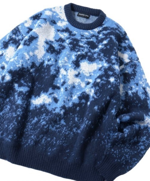 NOIZY（ノイジー）の「Abstract Shaggy Knit / 総柄 プルオーバー クルーネック シャギーニット（ニット/セーター・メンズ・ブラック/ブラウン/ブルー/ワイン・MEDIUM/LARGE）」の9枚目の写真