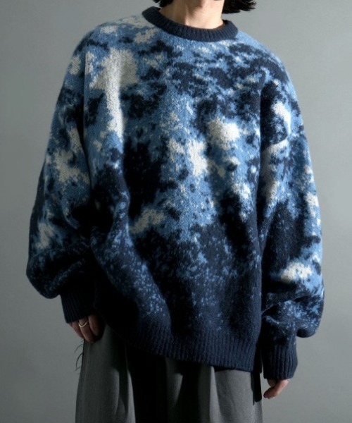 NOIZY（ノイジー）の「Abstract Shaggy Knit / 総柄 プルオーバー クルーネック シャギーニット（ニット/セーター・メンズ・ブラック/ブラウン/ブルー/ワイン・MEDIUM/LARGE）」の10枚目の写真