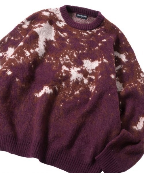 NOIZY（ノイジー）の「Abstract Shaggy Knit / 総柄 プルオーバー クルーネック シャギーニット（ニット/セーター・メンズ・ブラック/ブラウン/ブルー/ワイン・MEDIUM/LARGE）」の11枚目の写真