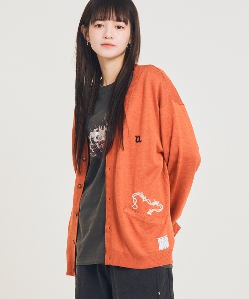 EFFECTEN(エフェクテン)の「mcg3769-Stitch smooth cardigan カーディガン(efsal-18)(カーディガン/ボレロ・メンズ・オレンジ系その他/ブラック・M/L)」の1枚目の写真