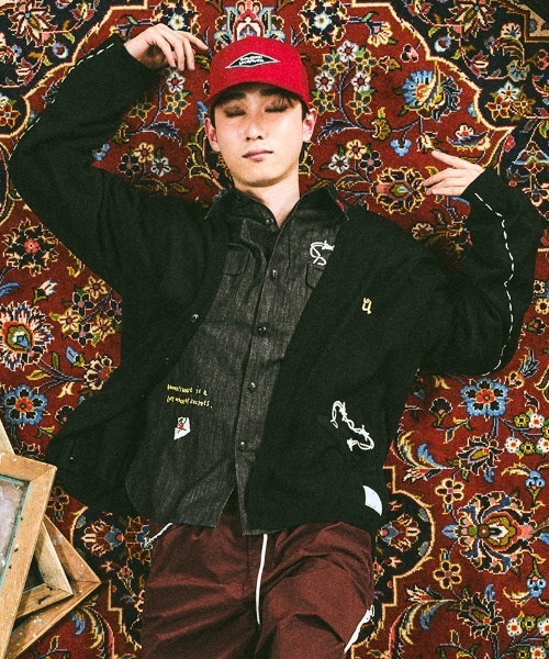 EFFECTEN(エフェクテン)の「mcg3769-Stitch smooth cardigan カーディガン(efsal-18)(カーディガン/ボレロ・メンズ・オレンジ系その他/ブラック・M/L)」の2枚目の写真