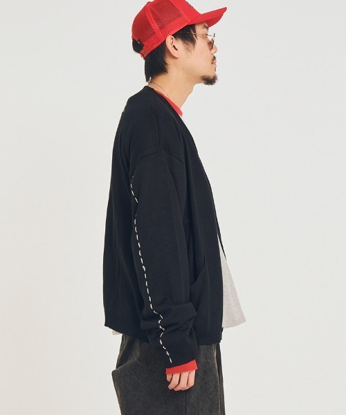 EFFECTEN(エフェクテン)の「mcg3769-Stitch smooth cardigan カーディガン(efsal-18)(カーディガン/ボレロ・メンズ・オレンジ系その他/ブラック・M/L)」の6枚目の写真