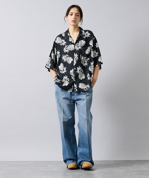 REMI RELIEF(レミレリーフ)の「【REMI RELIEF / レミ レリーフ】パイナップル柄アロハシャツ/ユニセックス/RN30389014(シャツ/ブラウス・メンズ・ブラック/スモークピンク・M/L)」の3枚目の写真