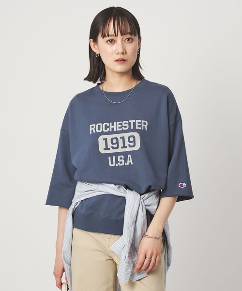 セール】【別注】＜Champion＞6分袖 プリント スウェット プルオーバー