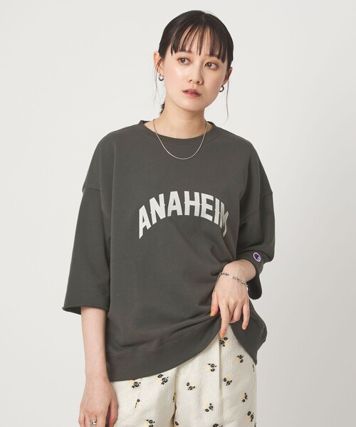 セール】【別注】＜Champion＞6分袖 プリント スウェット プルオーバー