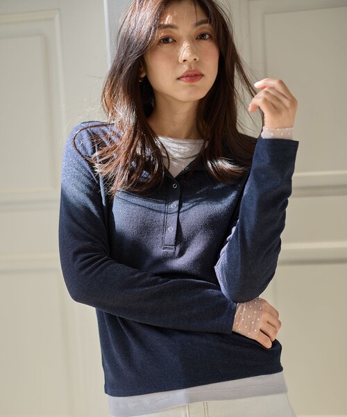 ANY(エニィ)の「クリアラメフライスヘンリーネックプルオーバー(Tシャツ/カットソー・レディース・ネイビー系/ライトイエロー系/ライトグレー系/ホワイト系・LARGE/MEDIUM)」の7枚目の写真
