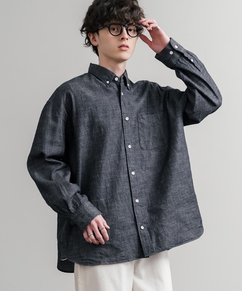 Audience(オーディエンス)の「Upscape Audience アップスケープオーディエンス 日本製 国産 「備中備後」6オンスセルヴィッチ 白耳デニム釦ダウンボクシーAライン長袖シャツ AUD6703(シャツ/ブラウス・メンズ・ダークインディゴブルー・L/M)」の1枚目の写真