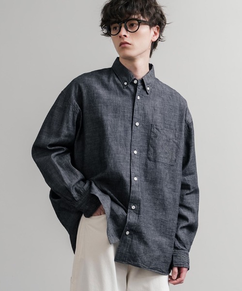 Audience(オーディエンス)の「Upscape Audience アップスケープオーディエンス 日本製 国産 「備中備後」6オンスセルヴィッチ 白耳デニム釦ダウンボクシーAライン長袖シャツ AUD6703(シャツ/ブラウス・メンズ・ダークインディゴブルー・L/M)」の16枚目の写真